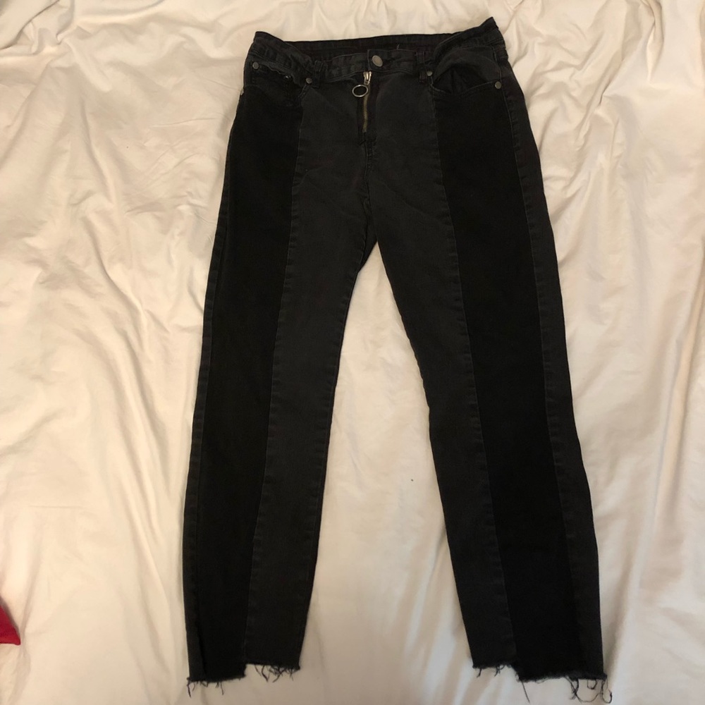 Black two tone jeans with zipper detail